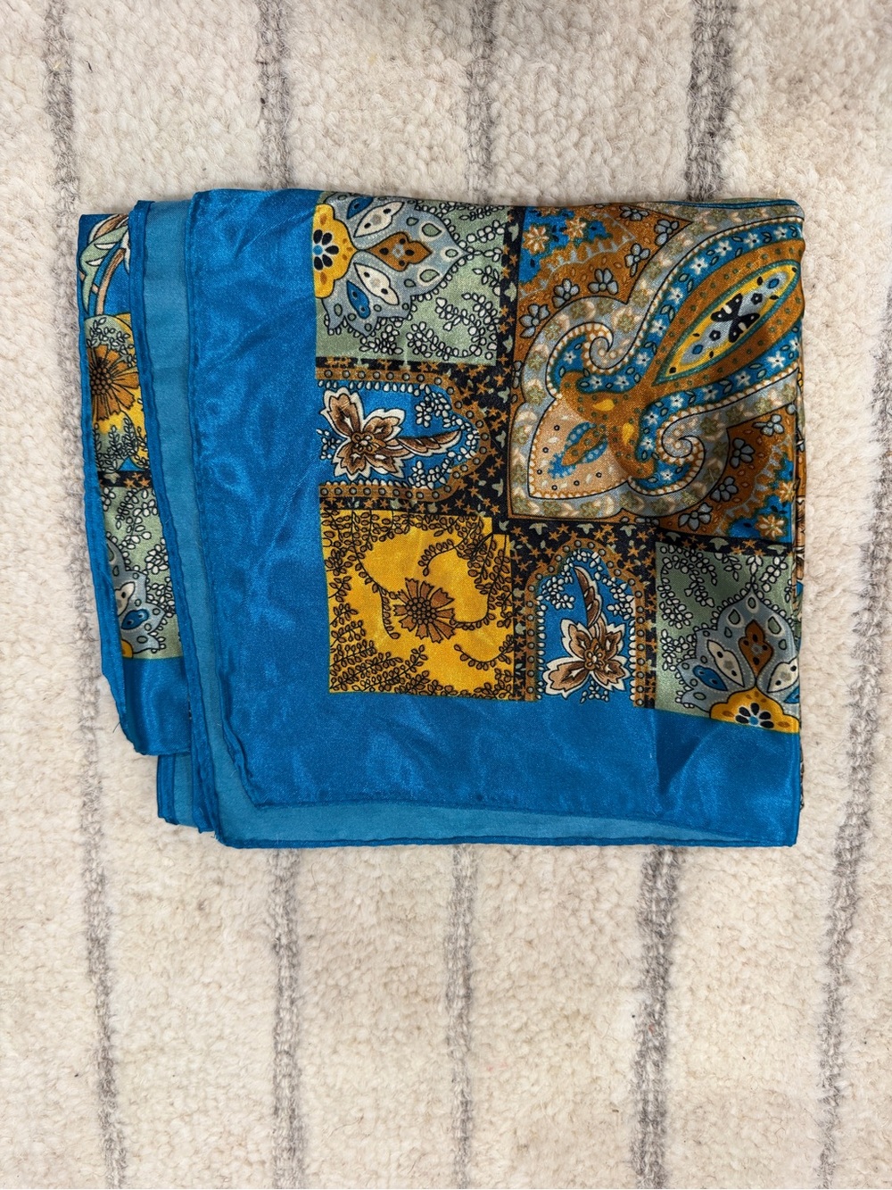 Vibrant Blue & Mustard Paisley Silk Scarf